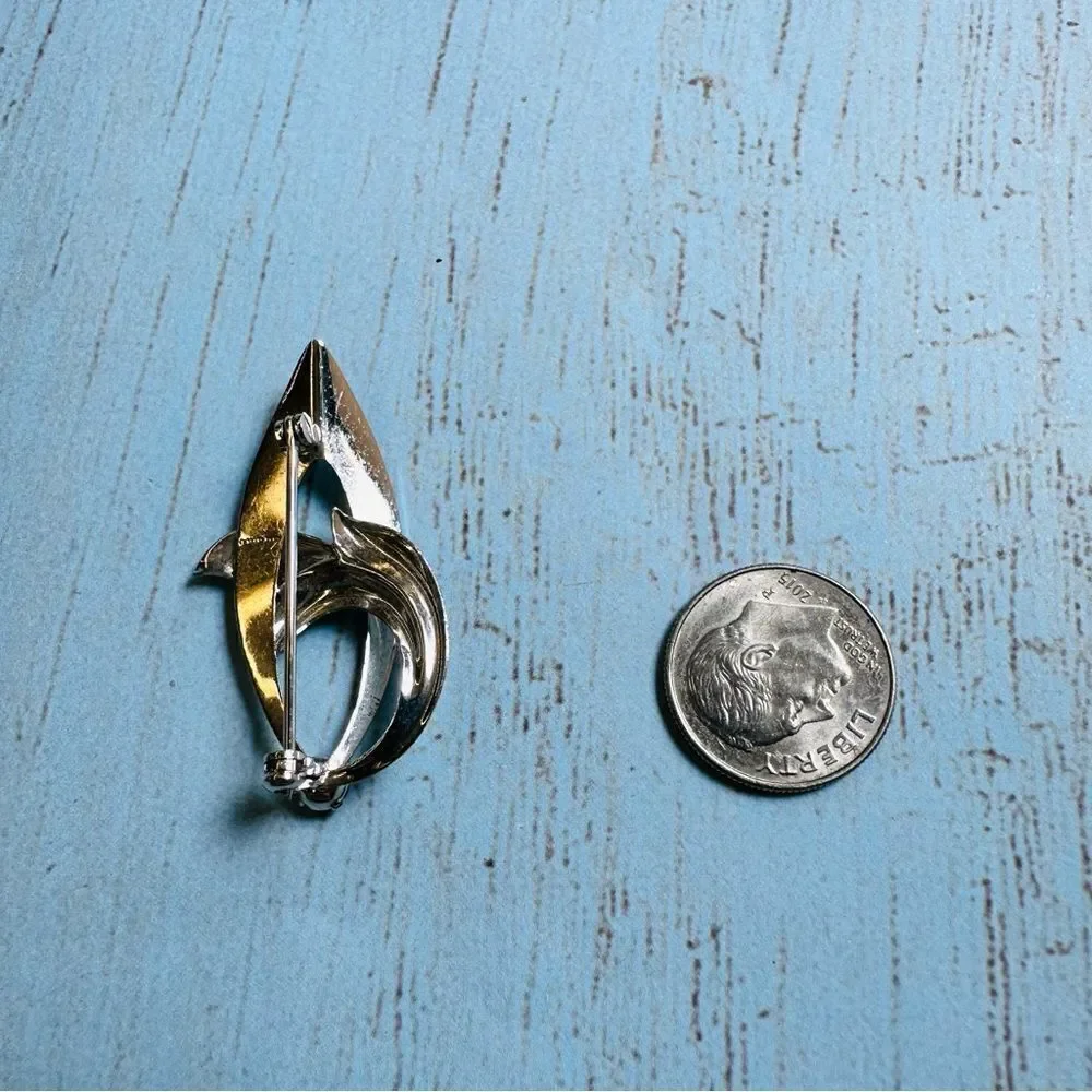 VTG Silver Leaf‎ Smoky Crystal Brooch